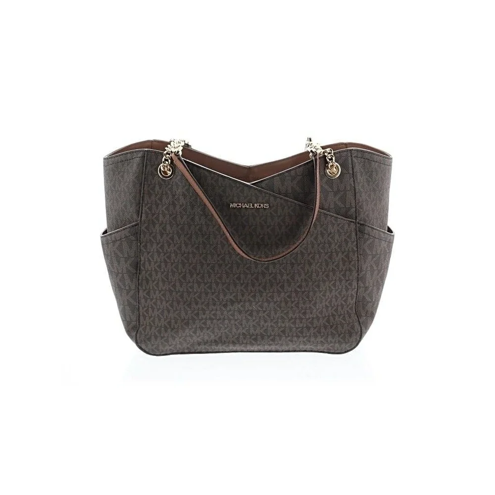Michael Kors Jet Set Large East West Chain Tote Brown MK Monogram Bag